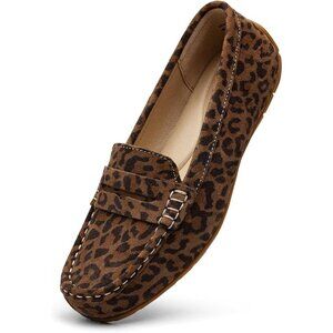 Kordal Women Leopard Suede Gold Accent Buckle Slip-Ons Walking Flats Loafers